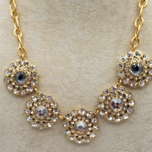 NWOT J Crew Clear Crystal Circle Statement Necklace - Picture 1 of 9